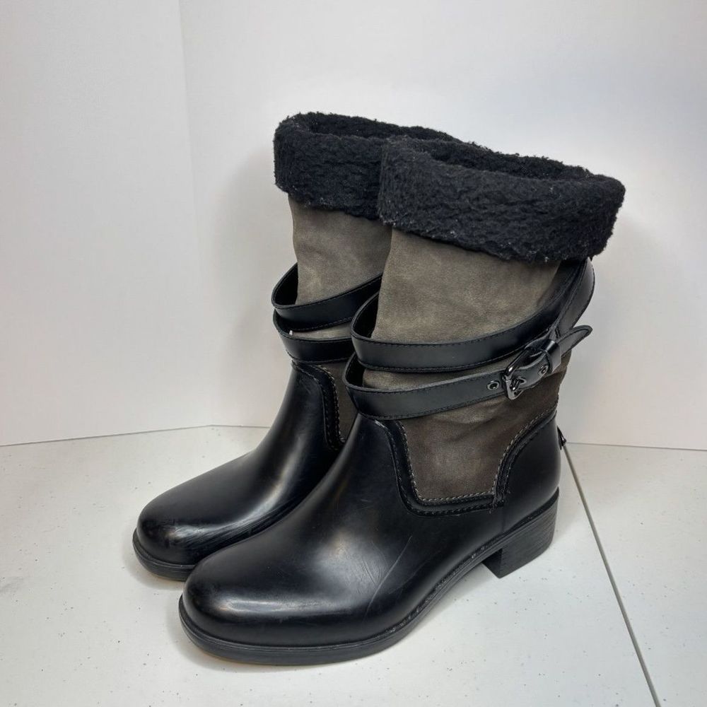 Coach Zena New York Faux Fur Suede Leather Insulated Boots Womens Buckle Lux - Picture 2 of 6